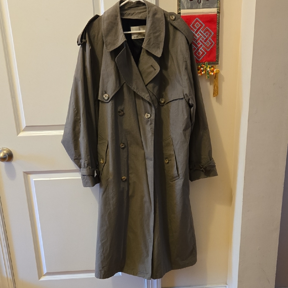 London Fog Olive Brown Gray  Trench Coat 44 Reg Mens